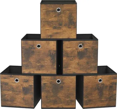 Obrázek produktu pro Sada 6 úložných boxů 33 x 33 x 33 cm, látkový organizér ve vintage stylu