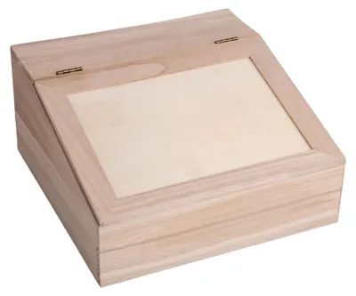 Holzkiste mit Klappdeckel, 24x24x12 cm, FSC, 4 Fächer