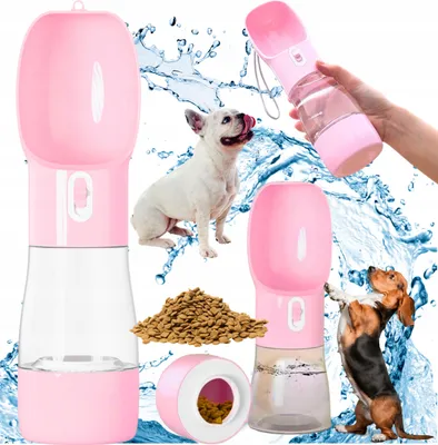 Produktbild von Montessa 3-in-1 Hundetrinkflasche für unterwegs, mit Futternapf & Kotbeutelspender, Pink