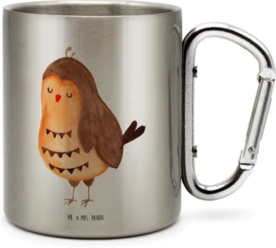 Produktbild von Mr. & Mrs. Panda Thermobecher Eule Zufrieden - Transparent - Geschenk, glücklich, thermotasse, Trinkbecher Edelstahl, Hochzeitstag, Waldtier, Müde, Teetasse, Becher Aus