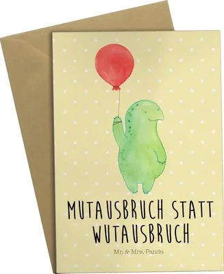 Produktbild von Mr. & Mrs. Panda Grußkarte Schildkröte Luftballon - Gelb Pastell - Geschenk, hochzeitskarten, weihnachtskarten, Motivationsspruch, osterkarte, Schildkröten, Mutausbruch