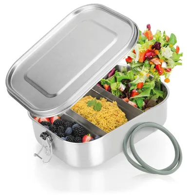Edelstahl-Lunchbox 1400 ml mit Trennfach, luftdicht, rechteckig