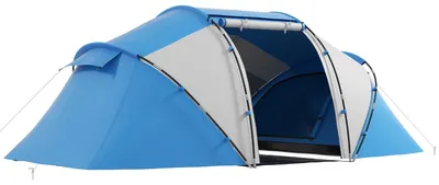 Produktbild von 4-Personen-Campingzelt mit 2 Schlafbereichen und Transporttasche, 430 x 240 x 170 cm, Weiß und Hellblau