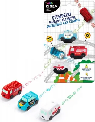 A product packaging for Kidea emergency car stamps, showing the stamps and their packaging.