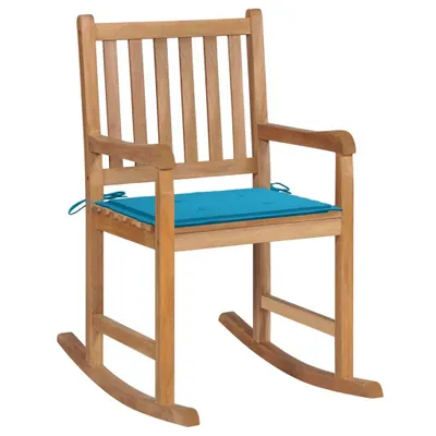 Image de vidaXL Chaise à bascule avec coussin bleu en teck massif