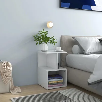 Zdjęcie produktu dla vidaXL Stolik nocny biały wysoki połysk 35x35x55 cm materiał drewnopochodny