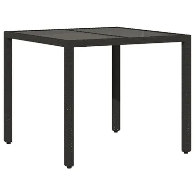 Produktbild von Gartentisch mit Glasplatte Schwarz 90x90x75 cm Poly Rattan