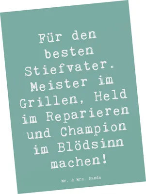 Produktbild von Mr. & Mrs. Panda Postkarte Spruch Bester Stiefvater - Meeresbrise - Geschenk, Geburtstage, Ansichtskarte, Ansichtskarten, Grußkarte, persönliche Erinnerungen, Geschenke