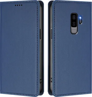 Image de Étui en cuir pour Samsung Galaxy S9 Plus, étui à rabat magnétique en cuirPolyuréthaneavec support, bleu foncé