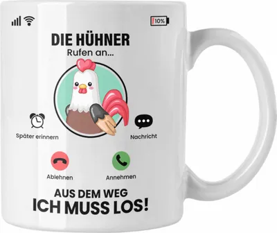 Produktbild von Trendation - Die Hühner Rufen An Tasse Geschenk für Hühner Züchter Besitzer Geschenkidee Lustig Spruch Bauern Bäuerin (Weiß)