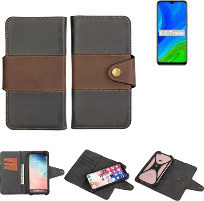 Produktbild von K-S-Trade Handyhülle Schutzhülle Hülle Bookstyle Wallet-Case kompatibel mit Huawei P Smart 2020 Bumper Rundumschutz schwarz-braun 1x