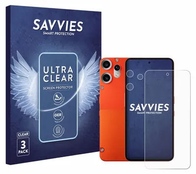 A product box and a smartphone with a screen protector are displayed.