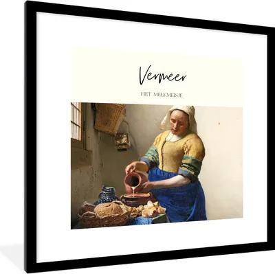 Produktbild von MuchoWow® Gerahmtes Poster Milchmädchen - Johannes Vermeer - Kunst 40x40 cm - Poster mit Schwarzem Bilderrahmen Wandposter Rahmen Foto Bilder - Poster - Plakat im Rahmen
