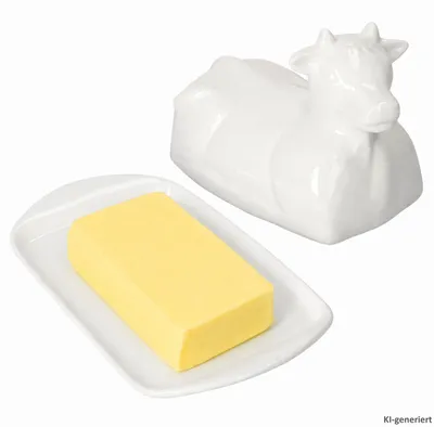 Produktbild von Butterdose Kuh aus Porzellan mit Deckel Weiß Schwarz 20 cm