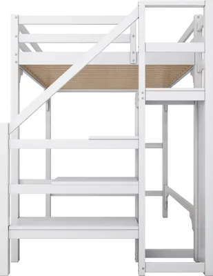 Obrázek produktu pro MODFU Patrová postel 140x200 cm, vysoká postel s vestavěným schodištěm a skříní, postel pro mládež s roštovou konstrukcí, bílá (bez matrace)