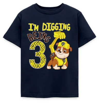 Produktbild von Spreadshirt Paw Patrol Geschenk 3 Jahre Geburtstag Rubble Kinder T-Shirt, 110/116 (5-6 Jahre), Navy