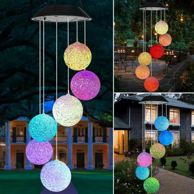 Produktbild von 6-LED Solarleuchte Windspiel Licht Garten hängen Spinner Lampe Farbwechsel Gartendekoleuchte