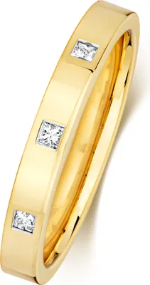 Produktbild von 9 Karat (375) Gold 1mm Flach Court Form Diamant Trauring/Ehering/Hochzeitsring Prinzessschliff 0.06 Karat H - I1, 55 (17.5); TRS368009KYRSO