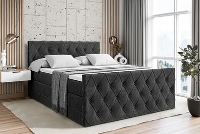 Produktbild von ALTDECOR Boxspringbett mit Matratze und Lattenrost  - AMAY KING  - 200x200 cm  - Schwarz Samt - Topper, Fußteil, Polsterbett mit Bettkasten, Bett mit Stauraum H3 - und H4 - Matratze, Doppelbett, Springboxbett