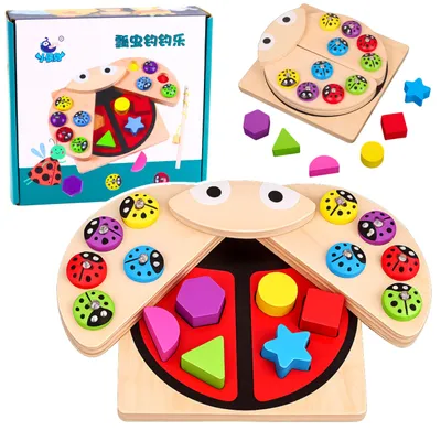 Productafbeelding van Houten lieveheersbeestje-vangspel Educatieve puzzel Lieveheersbeestjessorteerder