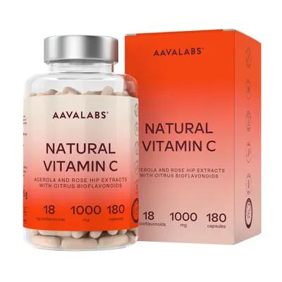 Produktbild von Aavalabs Vitamin C 1000 mg | Hagebutte & Acerola | Immunsystem | 180 Kapseln