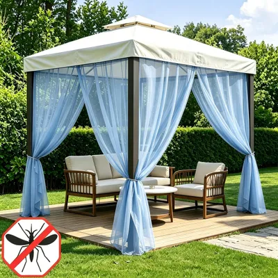 Produktbild von 2er Set Gardine Außen Moskitonetz, Mückennetz Pavillon,Insektenschutz Verstellbar Fliegengitter Terrasse Garten,Blau B160xH213cm