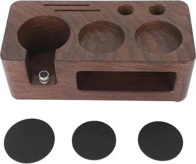 Produktbild von Holz-Kaffee-Tamper- und Zubehör-Station für Espresso - Robustes Design und Organisation für Caffeezubehör.