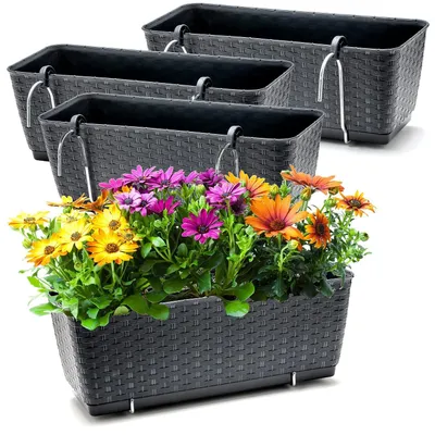 Immagine prodotto di Set di 4 fioriere da balcone con design in rattan