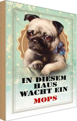 Produktbild von vianmo Holzschild 18x12 cm Hund in diesem Haus wacht ein Mops Tier Haustier