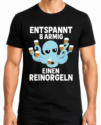 Produktbild von Entspannt 8 armig einen reinorgeln Oktopus Bier Geschenk Lustig Herren T-Shirt, Schwarz, L