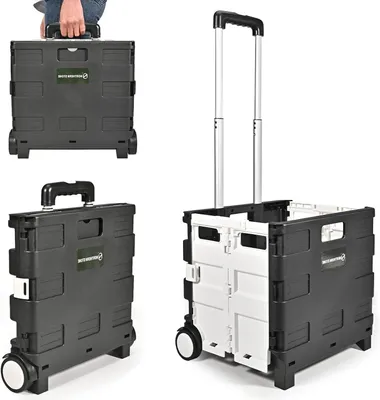 Productafbeelding van Opvouwbare Boodschappentrolley - Winkelwagen - Vervoeren van zware spullen - Geruisloos en robuust wiel - 40kg capaciteit - Wit