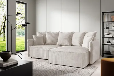 Produktbild von Ecksofa Schlafsofa Sofa MINEA in Stoff Poso Altweiß Ottomane Rechts
