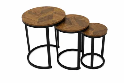 Produktbild von 2er Couchtisch-Set Loft Stil – Runde Tische mit Holzplatte