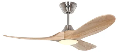 Image de Ventilateur de plafond à basse consommation avec éclairage LED et télécommande Eco Genuino-L 122 cm Chrome brossé & Bois Naturel
