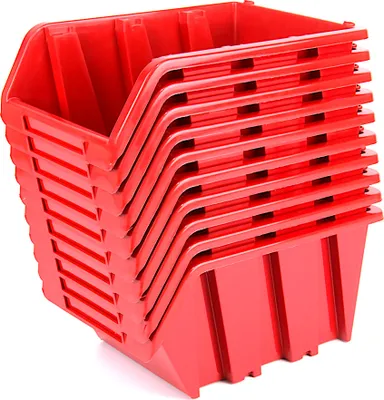 Produktbild von 10er Set Stapelboxen Lagerkasten Sichtboxen Werkstattbox Sichtlagerboxen Rot 155x100x70 mm