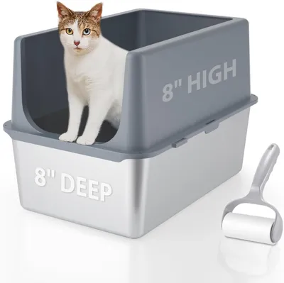 Imagen del producto de Arenero de acero inoxidable, grande, de 40,6 cm, con tapa, para gatos