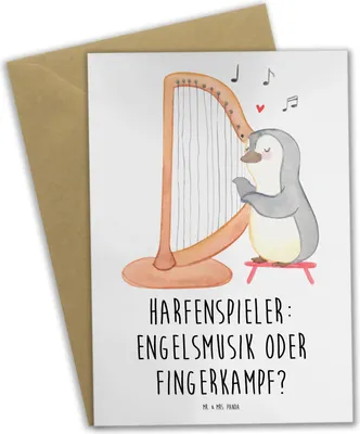 Produktbild von Mr. & Mrs. Panda Glückwunschkarte Harfe Melodien - Weiß - Geschenk, Instrumentenspiel, Musikhumor, weihnachtskarten, Musiker, Musik, osterkarten, Harfenspieler, Lernen