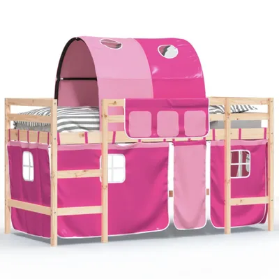 Produktbild von Kinderhochbett mit Tunnel Rosa 80x200 cm Massivholz Kiefer