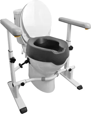 Produktbild von Toilettenhilfe mit Armlehnen, Toilettenrahmen, Toilettenhilfe, Sicherheitsbügel für Toiletten für Senioren, erhöhte Toilettensitze, Toilettenrahmen mit Sitz