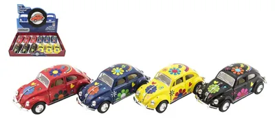 Produktbild von Auto Kinsmart VW Classic Beetle aus Metall/Kunststoff, 13 cm, mit Rückzugantrieb, 4 Farben, 12 Stück im Karton
