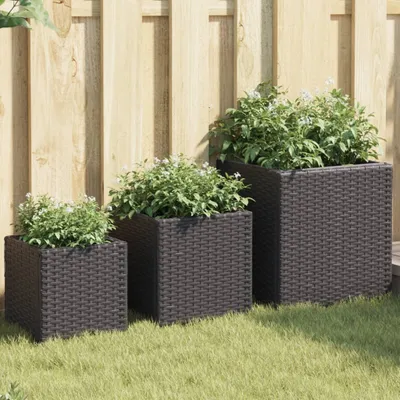Produktbild von "2026 Promotion" Hochbeet - Pflanzkübel - 3 Stk. - Blumenkasten - Schwarz Poly Rattan - Beete CC22310