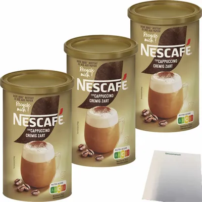 Produktbild von Nescafe Gold Typ Cappuccino Cremig Zart löslicher Bohnenkaffee 3er Pack (3x250g Dose) + usy Block