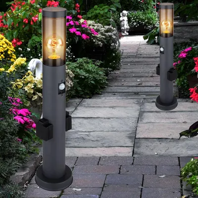 Produktbild von LED Sockelleuchte, Bewegungsmelder, 2x Steckdose, anthrazit H 60 cm