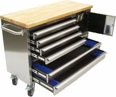 Image de TB124 Chariot d'atelier en acier inoxydable 7 établi Chariot à roulettes Caisse à outils