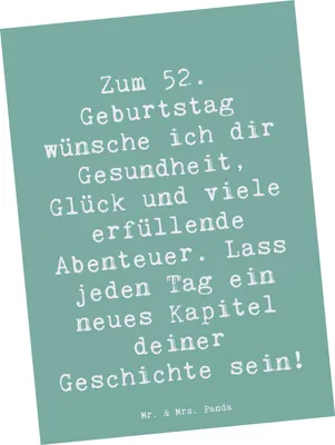 Produktbild von Mr. & Mrs. Panda Postkarte Spruch 52. Geburtstag - Meeresbrise - Geschenk, Geburtstagsgeschenk, Liebe, Ansichtskarte, Lebensgeschichte, Grußkarte, Happy Birthday