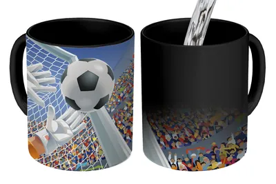 Obrázok produktu pre KitchenYeah® Magický hrnček Magický hrnček Magický Ilustrácia brankára, ktorý zastavuje futbal - chlapec - dievča - dieťa 350 ml hrnček na zmenu farby nápad na darček - magický hrnček - fotohrnček
