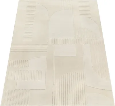 Produktbild von Teppich Wohnzimmer Abstrakt Kurzflor Skandinavisch 3D Effekt Geometrisch Creme Grösse 120x170 cm