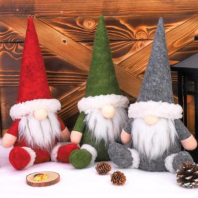 Produktbild von Weihnachtswichtel Weihnachtsgnom Plüsch - Set mit 3 Stück - ca. 30 x 15 cm - Für Kamin und Weihnachtsdeko