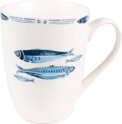 Zdjęcie produktu dla Filiżanka porcelanowa z motywem ryb, 12x9x11 cm, pojemność 330 ml, biało-niebieska, Clayre & Eef, model FIBMU
