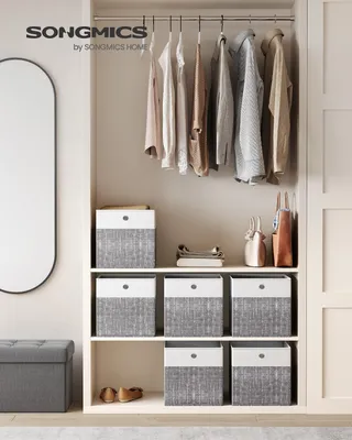 Produktbild von SONGMICS Aufbewahrungskörbe, 6er Set, faltbare Stoffboxen mit PP-Platten, für Regal, 30 x 30 x 30 cm, weiß-grau